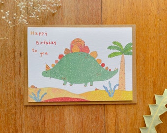 Dinosaur Stegosaurus Birthday Card/Dino/ Greeting card / gift time/ Trax Dino/ sending gift/ illustration/ watercolour/ card