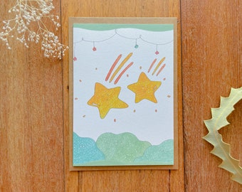 shooting stars  Greeting card / watercolour illustration card