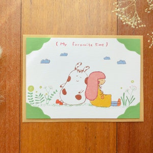 Com você/ hora favorita/ confortável/ sensação de segurança/ cartão de felicitações/ ilustração/ aquarela/ cartão