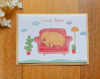 Wombat Couch Potato/ Relax/ nap time/ Cozy day/ Greeting card/ illustration/ watercolour/ gift card