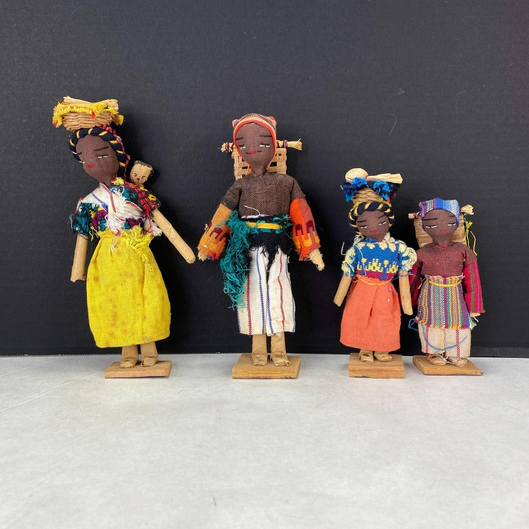 Vintage Folk Art Cloth and Wood Doll Family - Etsy