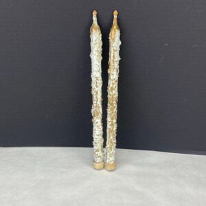 Vintage Pair Faux Melting Taper Candles Painted Gold Blue Green