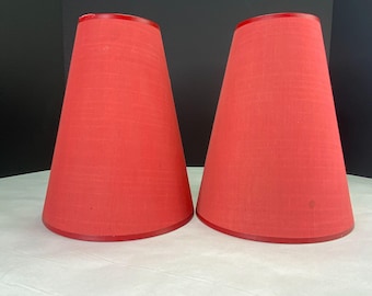Vintage Clip-On Red Lamp Shades Set Of 2 With Tapered Design