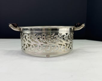 Vintage Manning Bowman Filigree Silverplate Serving Dish Ring With Handles