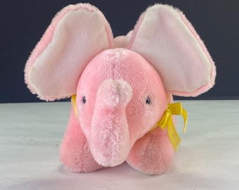 Vintage Amtoy Baby Soft Touch 1984 Plush Pink Elephant Music Box