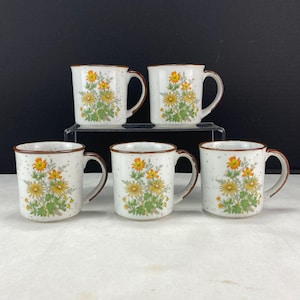 Otagiri Style Japan Speckled Stoneware Floral Coffee Cup Mug Set of 5
