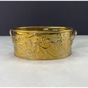 Vintage Hosley Embossed Solid Brass Handled Oval Planter