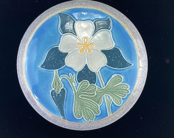 Vintage Studio Pottery Trinket Box Columbine Colorado State Flower Signed