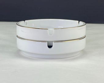 Vintage White Porcelain Gold Gilt Trim Stackable Ashtrays Set of 2