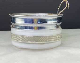 Vintage Flush Mount Ceiling Light Fixture Glass Diamond Pattern White