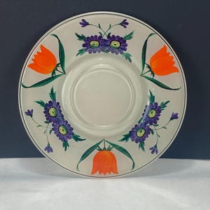 Handbemalte Glas Servierplatte Orange Lila Blumen