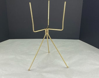 Vintage Mid Century Tripod Metal Folding Plant Stand Gold Tone