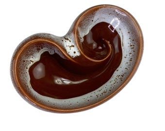 Brown White Drip Glaze Pottery Ashtray Or Trinket Dish