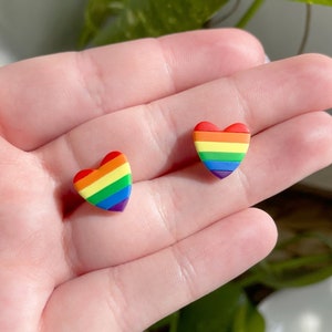Rainbow Heart Earrings - Polymer Clay Earrings - Pride Studs - LGBTQ+ Earrings - Clay Rainbow Earrings - Heart Earrings - Love Earrings