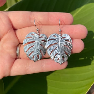 Monstera Leaf Earrings - Plant Earrings - Monstera Earrings - Silver Plant Earrings - Plant Mom - Valentines Gift - Statement earrings