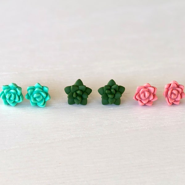 Miniature Succulent Earrings - Pick Your Own Color - Garden Earrings - Clay Earrings - Succulent Studs - Plant Earrings - Gift For Her