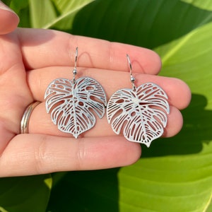 Monstera Leaf Earrings - Plant Earrings - Monstera Earrings - Silver Plant Earrings - Plant Mom - Garden Earrings - Statement earrings