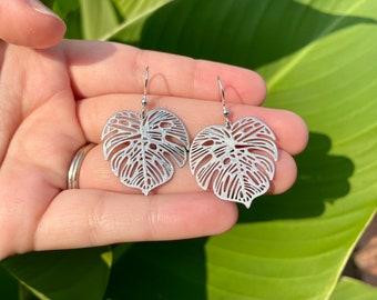 Monstera Leaf Earrings - Plant Earrings - Monstera Earrings - Silver Plant Earrings - Plant Mom - Garden Earrings - Statement earrings