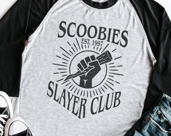 Buffy the Vampire Slayer Tshirt | Scoobies Slayer Club | 90s TV Shows | Buffy Fans Raglan Tee Birthday Gift | Buffy Shirt | Sunnydale Shirt
