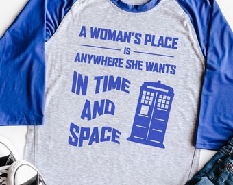 Doctor Who Tardis Shirt | Feminist Shirt | Whovian Fans Tee | Women's Rights | Dr Who Gift | Nerdy Christmas Gift | Raglan Tee | Equality
