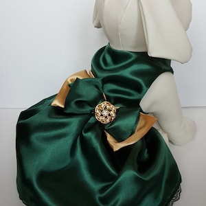 Dog Christmas Satin Gold/Green Dress, Puppy Christmas Satin Gold/Green Dress, Pet Christmas Satin Gold/ green Dress Dog Christmas Satin Gold/Green Dress, Puppy Christmas Satin Gold/Green Dress, Pet Christmas Satin Gold/ green Dress