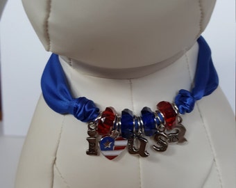 Dog Patriotic Necklace, Dog 4th July Necklace, Pet 4th July Necklace, Pet Patiotic Necklace, Dog patriotic Jewelry, Puppy Patriotic Jewelry