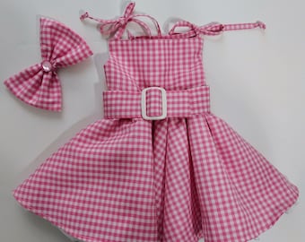 Dog Barbie Dress, White - Pink Dog Dress, Pink- White Gingham Barbie Dress for Dogs, 60's Style Barbie Dress, Dog Barbie Halloween Costume