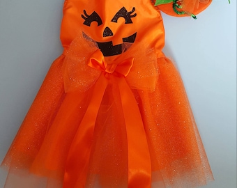 Pumpkin Dog Girl Costume, Girl Dog Pumpkin Costume, Pumpkin Puppy Girl Costume, Puppy Girl Pumpkin Costume, Girl Pet Pumpkin Costume