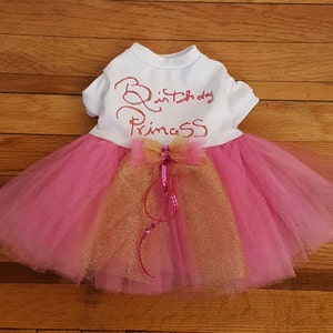 Birthday Princess Dog Girl Dress( Pink/Gold), Dog Princess Birthday Dress, Puppy Birthday Princess Dress,Pet Birthday Princess Dress