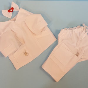 Infirmière Chien Fille Blanc Scrubs Costume, Chiot Fille Infirmière Blanc Scrubs Uniformes, Infirmière Pet Fille Blanc Scrubs Costumes image 1