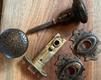Salvaged Vintage McKinney Hammered Privacy Door Knobs with lock