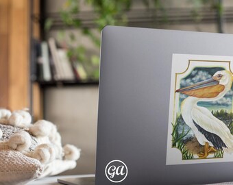 Adesivo Pelican Art: ritratto di uccello dipinto a olio, decalcomania Cottagecore