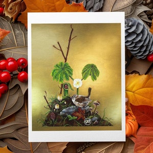 Tarjeta de arte: Escena del reyezuelo doméstico: juego de tarjetas de felicitación en blanco, notas de agradecimiento para amantes de las aves, tarjetas de cumpleaños estilo Audubon, aniversario para amantes de la naturaleza