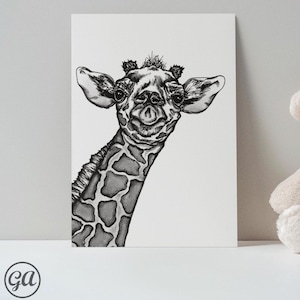 Carte d&#39;art - la girafe - jeu de cartes de voeux vierges, mots de remerciement pour les amoureux des animaux, cartes d&#39;art originales, dessin graphite, joli coffret cadeau