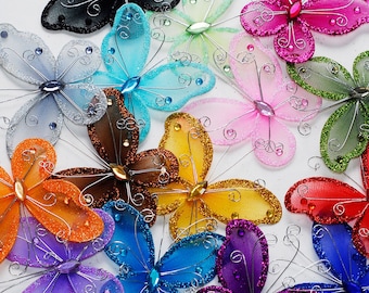 10x Mini Artificial Organza Butterfly Picks for Craft Card