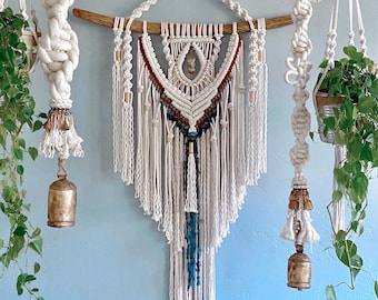 Extra Large Macrame Wall Hanging with Crystal, Crystal Wall Hanging, Bohemian Wall Art