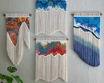 Colorful Fluid Art Fiber Art Macrame Wall Hanging