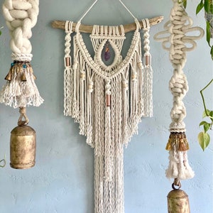 Boho Macrame Wall Hanging for Bohemian Home, 20x43 Crystal Wall Hanging, image 3