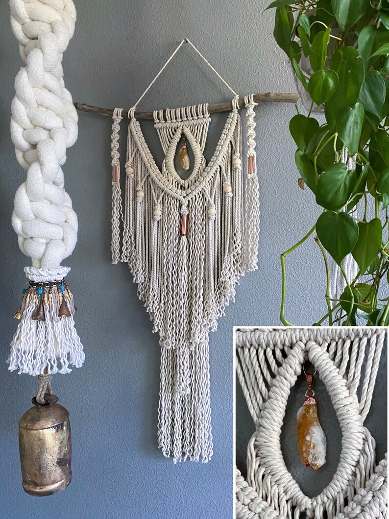 Boho Macrame Wall Hanging for Bohemian Home, 20x43 Crystal Wall Hanging, image 9