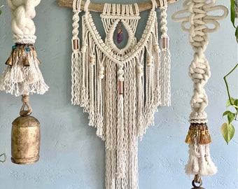 Large Macrame Wall Hanging with Crystal, 20x43” Crystal Wall Hanging Gift for Her, Macrame Wall Art for Bohemian Home, Free Shipping