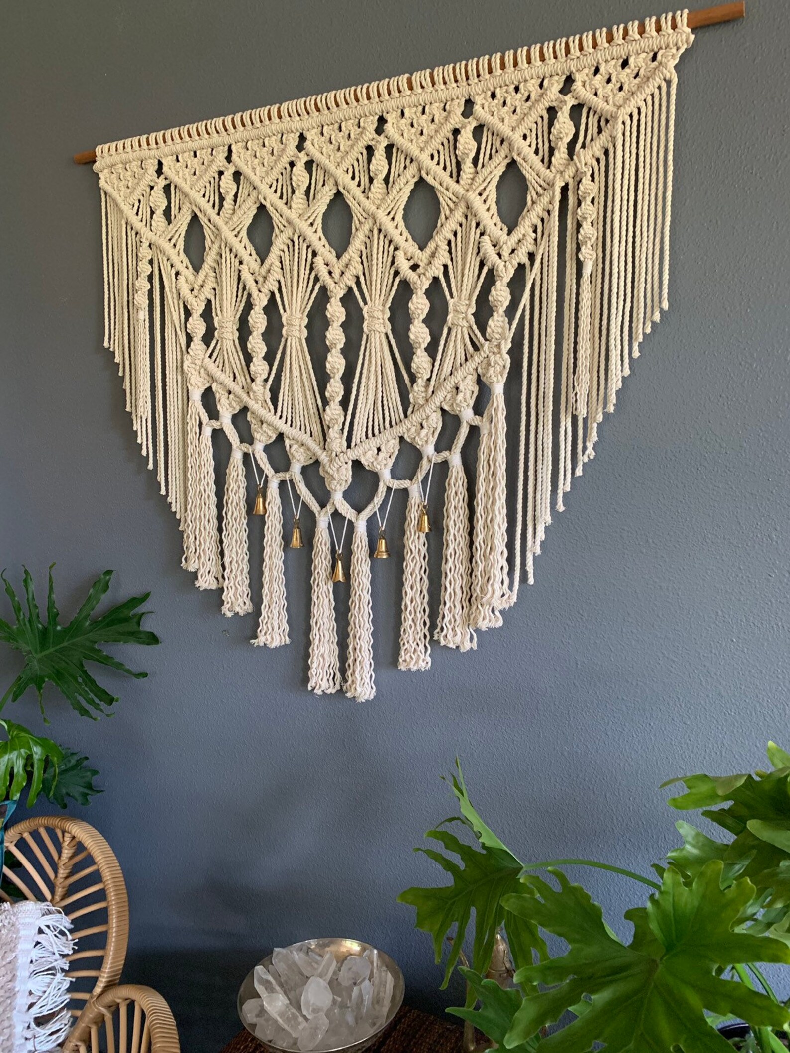 Tenture Murale Macramé Avoik Bohème - Main à Main, Vert, 40x90cm | Décoration Murale Chambre Et Salon