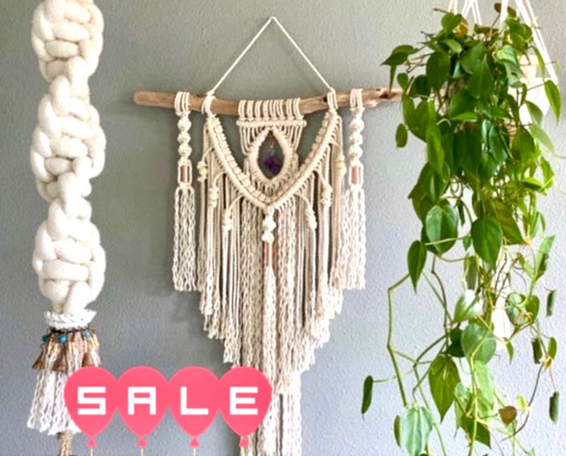 Boho Decor Large Macrame Wall Hanging Crystal Wall Hanging image 0