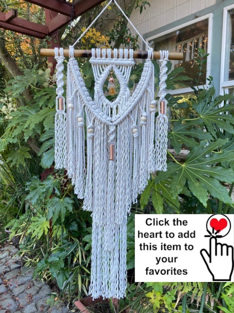 Large Macrame Wall Hanging with Crystal, 20x43 Crystal Wall Hanging Gift for Her, Macrame Wall Art for Bohemian Home, Free Shipping image 4