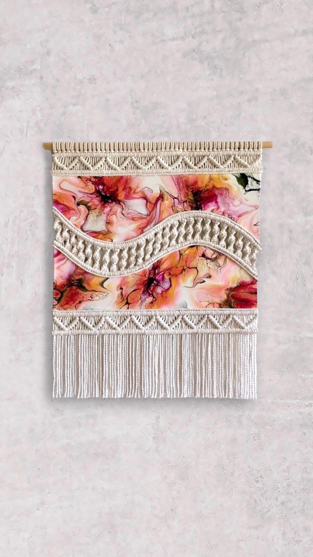 Colorful Fluid Art Macrame Wall Hanging, Abstract Fiber Art, Bohemian