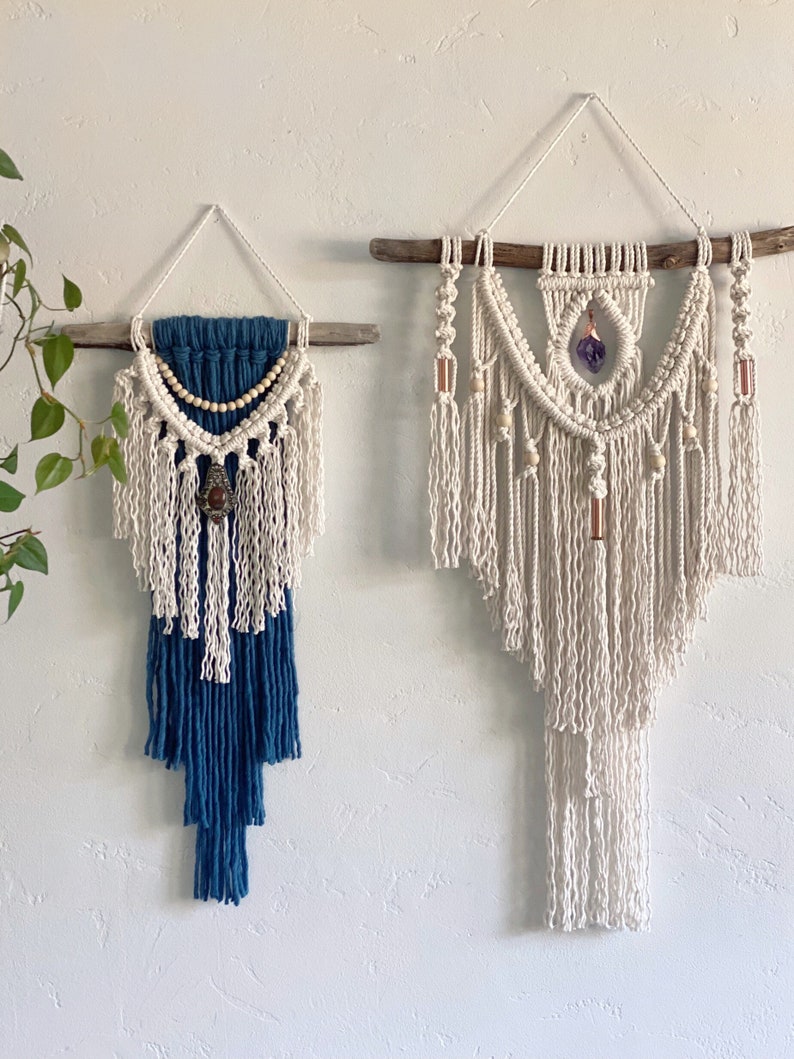 Large Macrame Wall Hanging with Crystal, 20x43 Crystal Wall Hanging Gift for Her, Macrame Wall Art for Bohemian Home, Free Shipping image 8