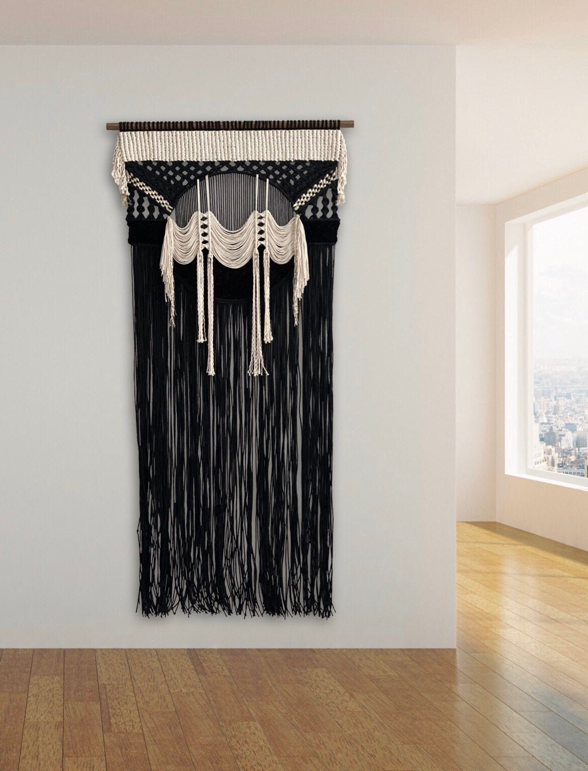 Large Black Macrame Wall Hanging Woven Wall Hanging Bohemian Etsy
