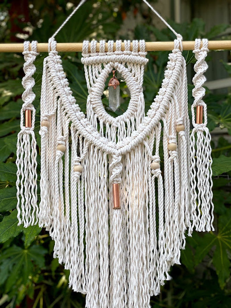 Large Macrame Wall Hanging with Crystal, 20x43 Crystal Wall Hanging Gift for Her, Macrame Wall Art for Bohemian Home, Free Shipping image 7