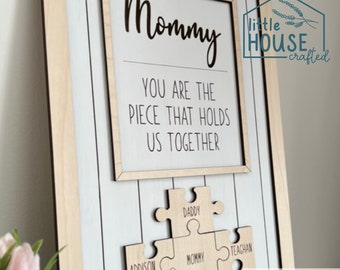 Mother's Day - Mom Wood Sign - Puzzle Pieces - Unique Wood Sign for Her - Gift for Mom - Family Sign - New Mom - Mom To Be - Grandma - Nanny