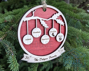 Family Christmas Ornament - 1-22 Members- Personalized - Personalized Engraved Family Ornament - Baby - Pets