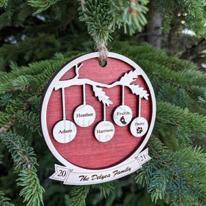 Family Christmas Ornament - 1-22 Members- Personalized - Personalized Engraved Family Ornament - Baby - Pets